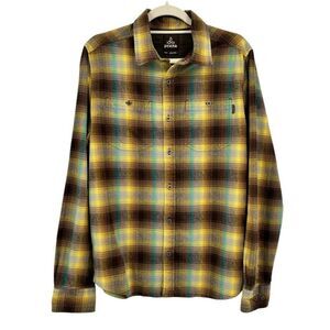 Prana Brown Plaid Button Front‎ Shirt Shacket Size Medium